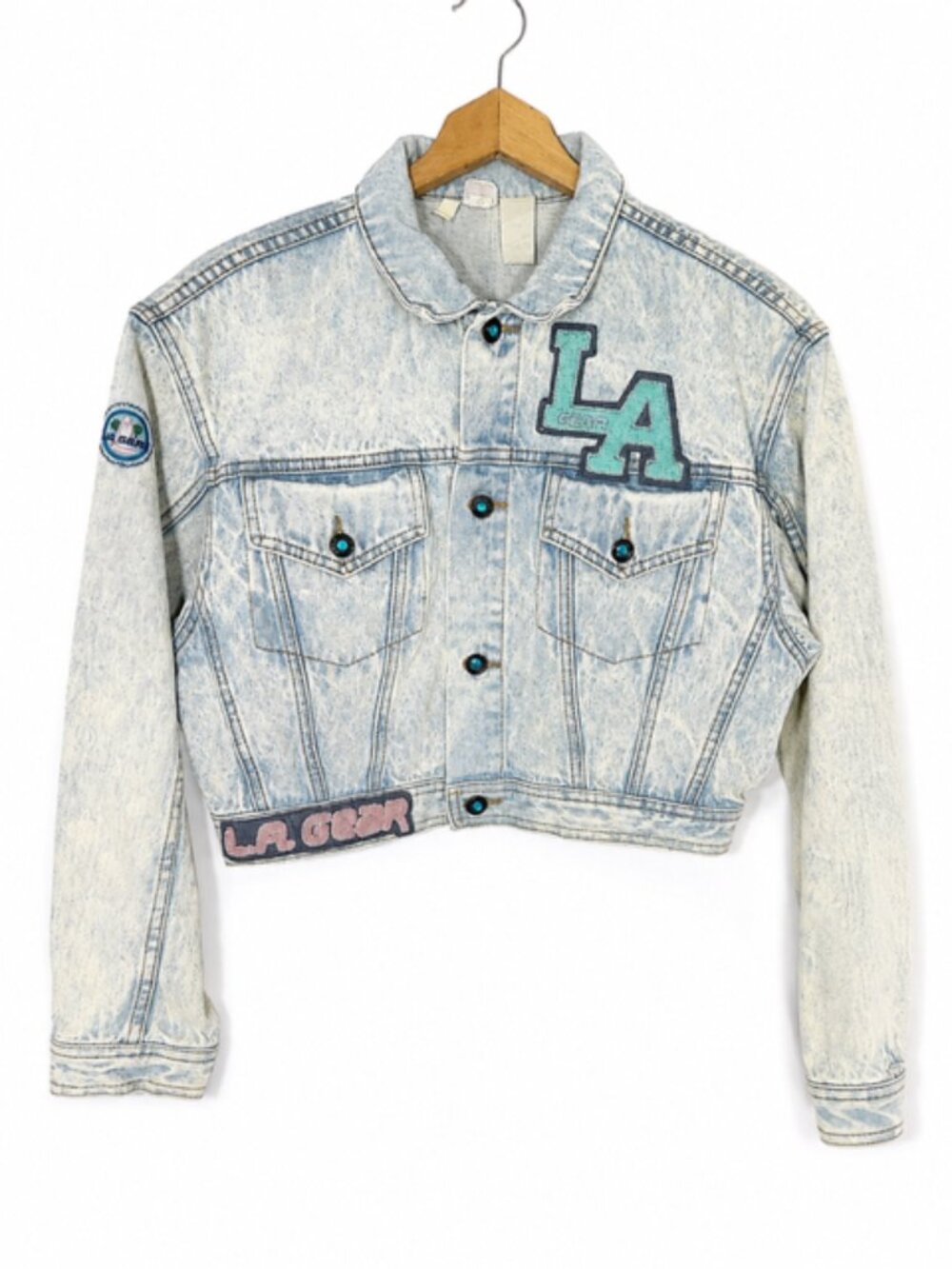 Vintage Rare LA Gear Acid Wash Cropped Denim Jacket 80s 90s Size M